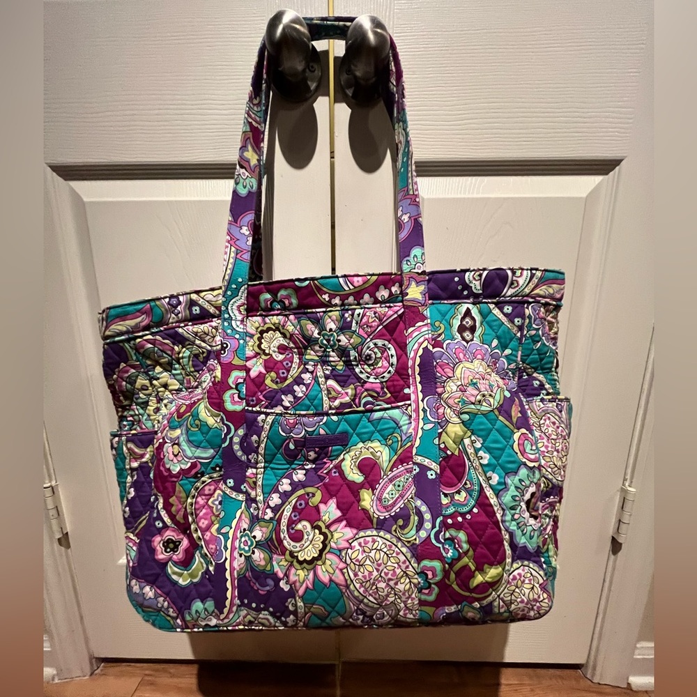 Vera Bradley Get Carried Away Tote in Heather Paisley Purple-12 Pockets